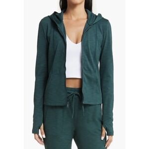 Beyond Yoga Women XL Dark Green Heather Rib Morning Jog Hoodie Full Zip Up